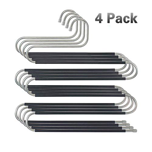 Edelstahl Platzsparend Hosenbügel Kleiderbügel,5 Schichten, Rutschfester S-förmiger Multifunktions-Hosenständer aus Metall(4 Stück)