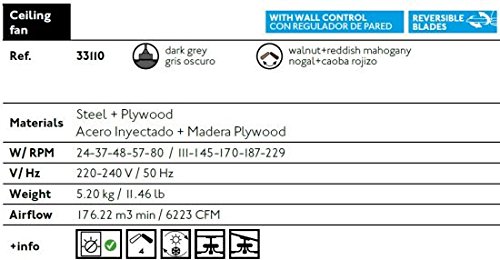 Faro Barcelona Falkland 33110 – geformt Stahl Fan ohne Licht und Klingen-lagig, Holz, Grau - 8