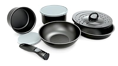 BACKEN Set de poêles et casseroles avec poignée amovible - Set 8 Pièces Noir - Tous feux dont induction