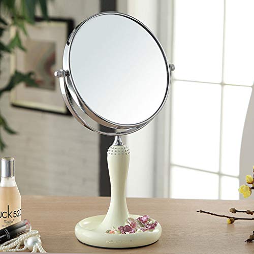 PLL European Style Double-sided Desktop Makeup Mirror Resin Fashion Cute Portable Dressing Mirror (Size : S 6 inches)