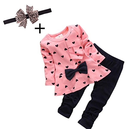 Koly® Newborn Baby Clothing Sets Long-Sleeved Heart-shaped Print Bow Cute 2PCS Kids Set T shirt + Pants
