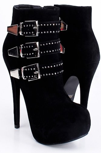 Onlymaker Women's High Heel Ankle Strap Buckle Zip Boots Black Size UK10