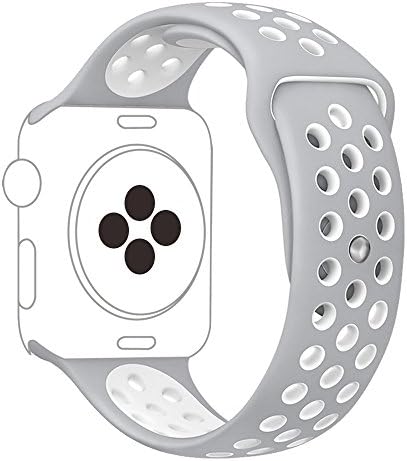 Aokon Apple Watch Band 42MM, Soft Silicone Replacement Wrist Strap for Apple Watch Series 2, Series 1, Nike+, M/L Size (42MM, Silver / White)