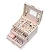 Produktbild G-Tree Schmuck-Box Drei-Schicht-Leder-Speicher-Organisator Mit Spiegel Schublade und Verschluss für Damen (weiß)