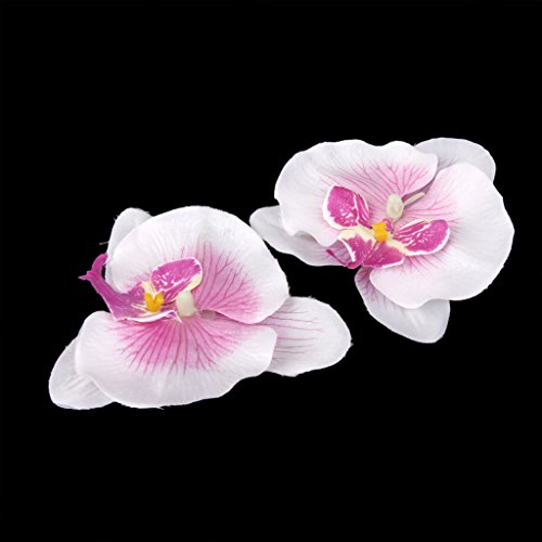 Generic 20x Kunstblumen Orchidee Blumen Köpfe , Schmetterlingsorchidee Blüten Blumenköpfe Hochzeit Dekoration – Weiß mit Lila, 9cm - 5
