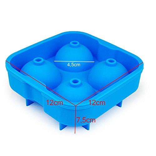 Silikonform für 4 Ice-Balls, Ice-Ball-Maker, riesige Eis-Kugeln, perfekt für Longdrinks, wie Gin-Tonic, Vodka-Bull oder Whiskey-Cola, Party-Highlight, Eiswürfel, Shots, Ice-Cube, Farbe: Blau - 8