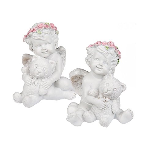 Engel mit Teddy im Arm - 2er Set - aus der Deko-Serie PINK ROSES - Figur 7,5 cm hoch #45