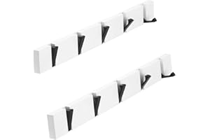 YunNasi Hakenleiste Holz Kleiderhaken Klappbar Garderobenleiste Wand Garderobenhaken mit 5 Faltbar Haken für Jacken Mäntel Schals Hüten Handtaschen(Weiß, 5 Haken-2xStück)