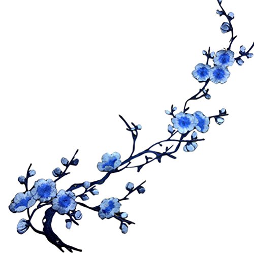 1 Stück Blau Blumenstickerei Spitze Aufnäher Aufbügler Applikation Applique Bügelbilder Flicken Embroidered Iron on Patches Plum Blossom Design