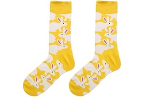 EZB Animal Bunny Rabbit Crew Socks | Easter Gift Idea for Men Women Boys & Girls | Yellow & White Patterned | Smart Fun Design | Size 6-11 | Rabbit