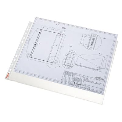 Leitz Esselte Pochette Perforée, Transparent, Grainé, A3 Paysage, Polypropylène 85 Microns, Lot de 50, 55230