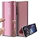 Produktbild HMTECH Galaxy A9 2018 Hülle Kristallklar Plating Überzug Spiegel Makeup Flip PU Lederhülle im Bookstyle Hart PC Magnetverschluss Standfunktion Schutzhülle für Galaxy A9 2018,Rose Gold Mirror PU
