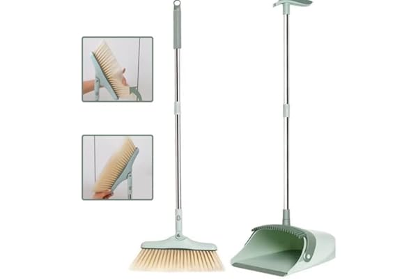 Revolution Studio Broom and Dustpan Set Rotating Head, Windproof Dust Pan Comfort Handle, Strong Stainless Steel Use for Home, Kitchen, Restaurant, Hospital, Lounge, Airport