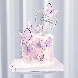 Party Propz Purple Butterfly Happy Birthday Cake Topper, Exclusive Toppers 6Pcs Item kit for Girls Birthday Cakes Decorations in First, Second,Third,13Th,16th, Bday Or Butterfly Theme Party Celebration