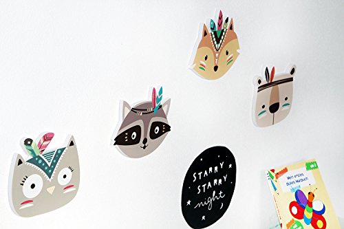 Wanddeko in 3D für das Kinderzimmer *** NEUHEIT ***- 4er-Set mit 3D-Effekt -Süße farbige Indianer Tierköpfe in TOP Qualität auf 10mm starken Platten – MADE IN GERMANY - 5