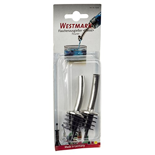 Westmark 2 Spirituosen-Ausgießer für Flaschen, Mit Luftröhrchen, Kunststoffkorken/Messing, Nickelfrei, Classic-Standard, Schwarz/Silber, 42022280 - 2
