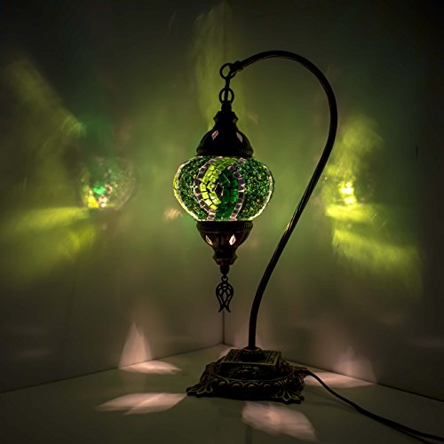 Preisvergleich Produktbild Mosaik Lampe – Türkisch Mosaik & Schreibtisch Lampe, atemberaubende, Einzigartige Globe Lampenschirm, marokkanischer Stil, Schwanenhals Serie Green Blac