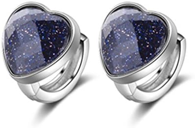 Wunhope Earrings Women Ladies Girls 925 Sterling Silver anti-allergic Heart-Shape Purple Opal Hoops Studs
