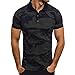 Produktbild Herren Kurzarm Tops,Tarnen Streifen Bluse Spleißen Lässige Mode Revers Hemd Muscle Oberteile Basic Fitness Hemd Sportlich Oberteile Schwarz,M