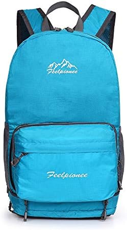 XGTsg Outdoor Light Recreational Folding Skin Bag Double Shoulder Breathable Nylon Couple Schoolbag Folding Travel Backpack Blue