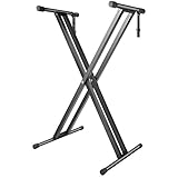 soporte de acero construccion 2 CORREAS DE SOPORTE: Las correas de soporte de alta resistencia con dos tornillos unidos al soporte del teclado aseguran el movimiento del teclado durante el desempeño