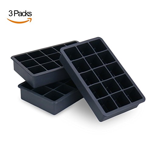 Joyoldelf Eis Würfel Behälter Eiswürfelform aus Silikon - Premium Food Grade Silikon Eisbehälter Formen, 1,3 Zoll Eiswürfelform - (3 Stück) - Schwarz