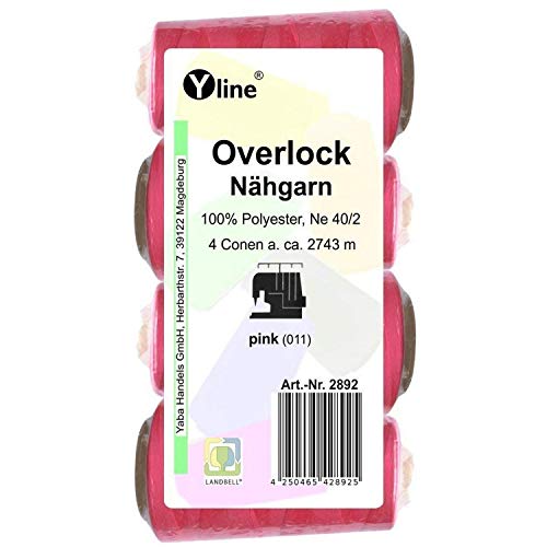 4 spools overlock sewing thread, pink, 2743 m, NE 40/2, 100% polyester, sewing thread, sewing machine yarn, 2892
