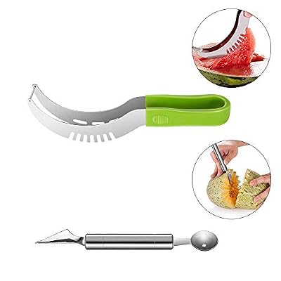 Newdora Couteau pour pastèque et Melon et emporte-pièce, Acier Inoxydable 18/11, ustensiles de Cuisine, Vert