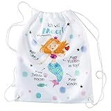 Schöner weißer Turnbeutel mit Motiv-Druck, Meer, maritim, mit kleiner Meerjungfrau Fräulein Meer