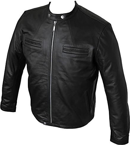 LeatherboxMens Real Leather Black Retro Zipped Biker Style Casual Jacket