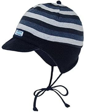 Fiebig Babybindemütze Jungenmütze Bindemütze Baumwollmütze Wintermütze gestreift mit Schild und Applikation für...
