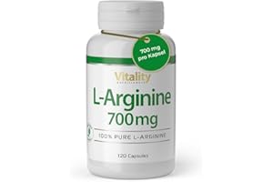 L-Arginine Hautement dosée 700mg Acide aminé Essentiel 100% Naturel issu de fermentation (120 capsules) Haute biodisponibilité & Bioactivité Premium L-Arginine Vitality Nutritionals by VitaminExpress