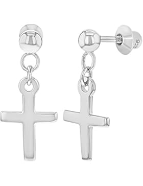 In Season Jewelry Teens Mädchen - Schraubverschluss Ohrringe Sicher Jung Kreuz Baumeln 925 Sterling Silber