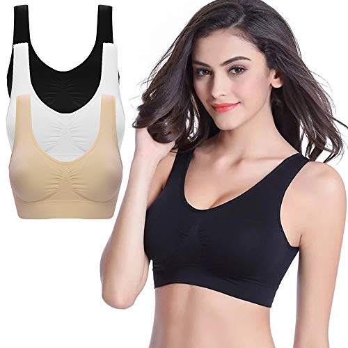 Eroihe Womens Soft Sport Bra Cotton Wireless Lightweight Solid Bra V-Neck Stretch Wire Free Bra for Yoga Sports Crop Tops Sleepwear Bra Nightwear