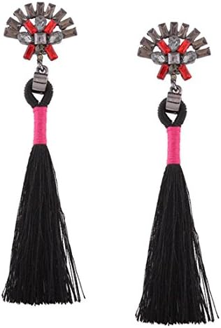 Lady Retro National Style Earrings Various colors long section tassel earrings , Black