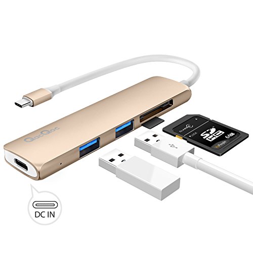 Type C Hub EgoIggo GN22A USB C Adapter USB C Kabel auf 2 Superspeed USB 3.0 Ports, 1 USB C Port mit PD, 1 SD Kartenleser und 1 MicroSD Kartenleser Aluminium Gehäuse geeignet für MacBook, MacBook Pro, Google Chromebook, Huawei Matebook (Gold)