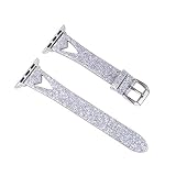 Knowin Uhrenarmband Hohlriemen mit Paillettenmaske Bling Glitter Leather Wrist Ersatzarmband Uhrenarmband für Apple iwatch 44mm Echte Crazy Leder Armband Handarbeit