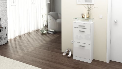 Schuhschrank Schuhkipper Loret V2, Korpus in Weiß matt / Front in Weiß Hochglanz - 2