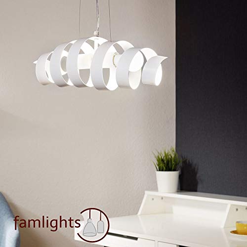 Preisvergleich Produktbild famlights Pendelleuchte Till aus Metall Weiß / Pendellampe modern Deckenleuchte edel Deckenlampe Wohnzimmer-Leuchte Design Zimmerleuchte Hängeleuchte Esszimmer-Leuchte Hängelampe Deckenbeleuchtung E27