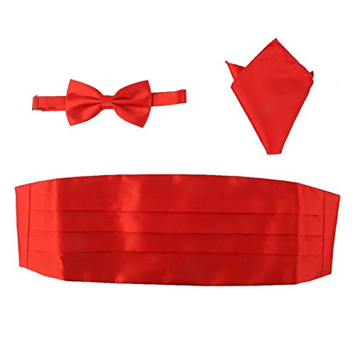 Preisvergleich Produktbild Pixnor Herren Satin Fliege Kummerbund Hanky Fliege Satz 3pcs rot