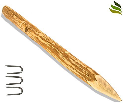 Zaunpfahl - mit 3 Schlaufen Pflanzpfahl Pfahl Pfosten aus Kastanienholz - rund, geschält und einseitig angespitzt, ideal als Staketenzaun, als Zaunpfosten oder als Torpfosten, Stärke 8-12cm, Höhe:120 cm