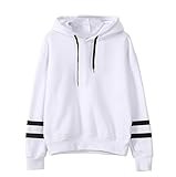 Sannysis sudadera con capucha para mujer manga rayada (S, Blanco)