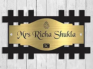 Dzire Gifts Wooden Personalized Name Plate, Jali shaped Name Plate, Stylish Look, Enhances Home Entrance, Gold Color, Size 20 cms x 40 cms
