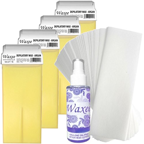 4 x Roll on roller wax cartridge + Strips+ After wax oil, waxing pack Body Hair