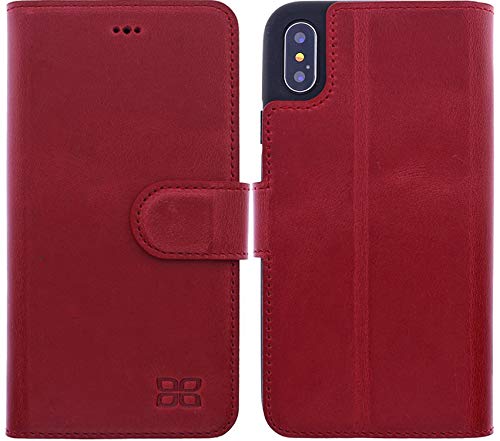 Preisvergleich Produktbild Bouletta Apple iPhone X Hülle Leder Handyhülle / Lederhülle / Tasche / Ledertasche / Handytasche / Schutzhülle / Book Cover / Case / bruchfeste Innenschale / Kartenfach / QI-Ladung (Antik Rot)