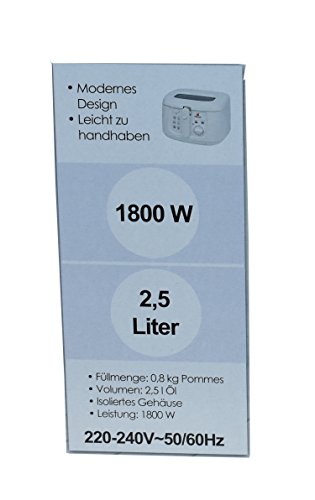 Edelstahl Fritteuse mit 2,5 Liter | Temperatur bis 190°C stufenlos einstellbar | Öl-Füllmenge: max. 2,5 L | Deckel mit Sichtfenster | Geruchs-Filter | Cool Touch | Fritöse Friteuse Weiß - 2