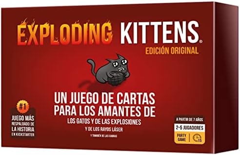 Exploding Kittens | Exploding Kittens | Gioco di Carte per gli Amanti dei Gatti e delle Esplosioni | Da 7 Anni | Da 2 a 5 Giocatori | 15 Minuti per Partita- versione spagnola