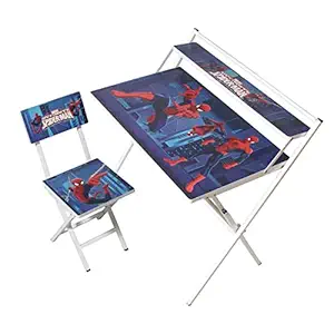 Faburaa Spiderman Cartoon Pattern Printed Adjustable Foldable Study Table and Chair Set, Best for Kids (Medium, Spiderman)