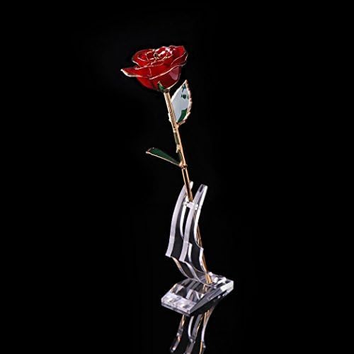 Gifts for Her,QGSTAR Real Rose Dipped 24 Carat Gold Preserved Forever Flower with Display Stand Romantic Presents for Anniversary Girlfriend Birthday Home Decoration(Red)