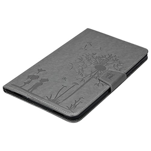 Samsung Galaxy Tab A (2016) 10.1 T580N / T585N Hülle, Yokata Cover Flip PU Lederhülle Geprägt Löwenzahn Motiv Bookstyle mit Eingebautem Magnet Magnetverschluss Handyhülle Sehr Dünn Standfunction Case Backcover Tasche Karten Slot Schutzhülle Etui Brieftasche Cover + 1x Kapazitive Feder – Grau - 4